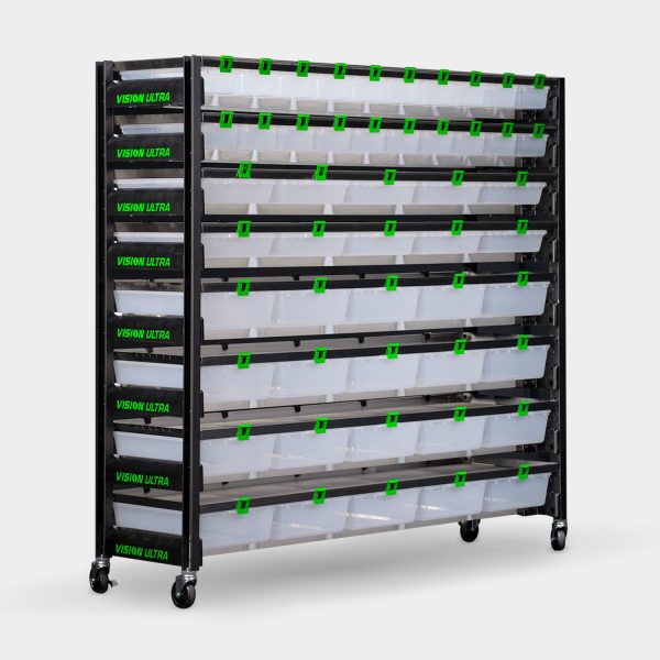 standard 10 tub hybrid vision ultra rat rack 69.5 inches tall 78.7 inches long front view diagram