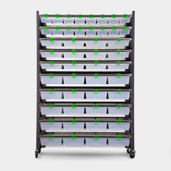 Max 8 Tub Hybrid Vision Ultra Rodent Breeder Rack 89.6 Inches Tall 63.9 Inches Long Front View