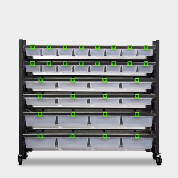 Short 8 Tub Hybrid Vision Ultra Rodent Breeder Rack 52.2 Inches Tall 63.9 Inches Long Front View