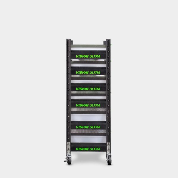 Short 8 Tub Hybrid Vision Ultra Mice Breeding Rack 52.2 Inches Tall 20.4 Inches Wide Side View