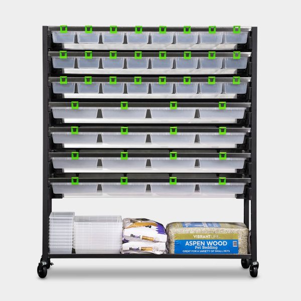 Standard 8 Tub Vision Ultra Rat Rack With Supply Shelf 69.5 Inches Tall 63.9 Inches Long Front View